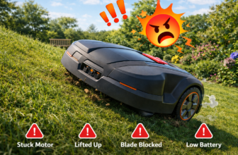 Mähroboter bleibt auf einer steilen Rasenfläche hängen