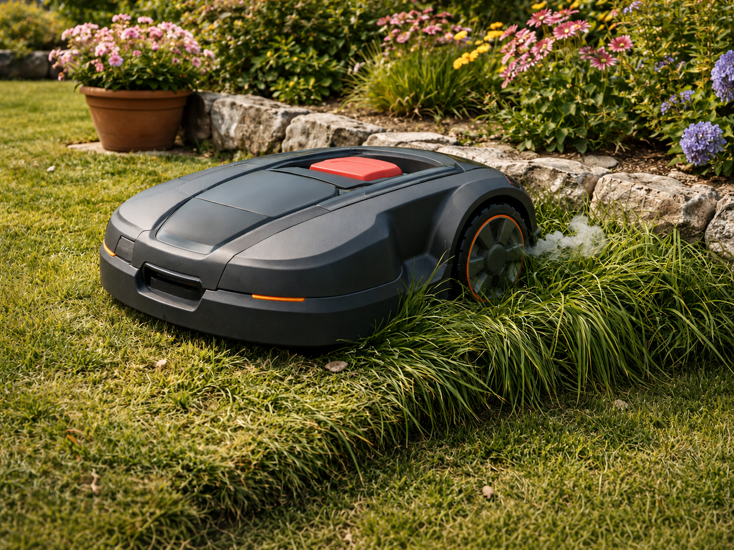 Mähroboter, der an Rasenkanten und Hindernissen im Garten hängen bleibt