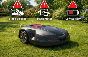 Mähroboter bleibt mitten im Garten stehen, Symbol für Fehlerbehebung