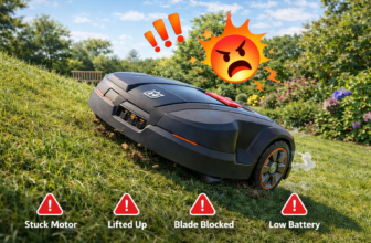 Mähroboter bleibt auf einer steilen Rasenfläche hängen