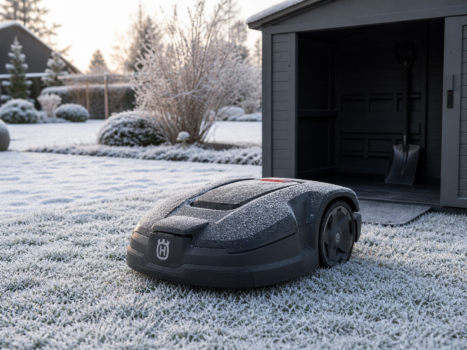 Mähroboter im Winter, geschützt vor Frostschäden